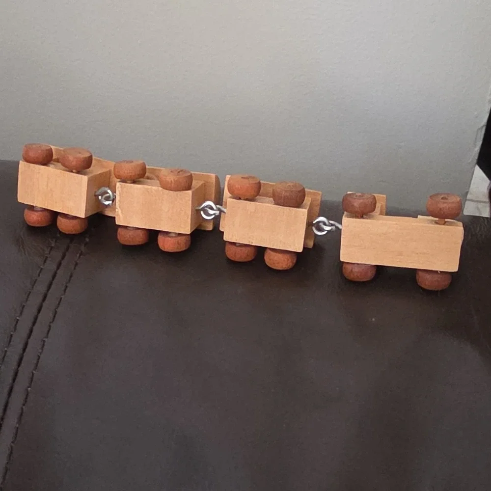Handcrafted Wooden Toy Train Set. Natural Wood, 4 Piece